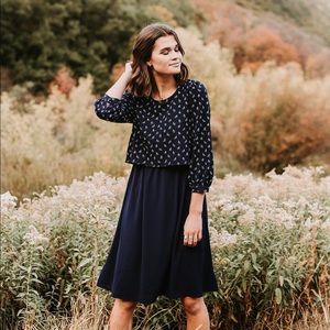 Piper and scoot flat iron midi dress in navy xl